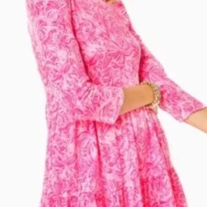 LILLY PULITZER GEANNA PINK BLOSSOM COTTON SWING DRESS SIZE XXL